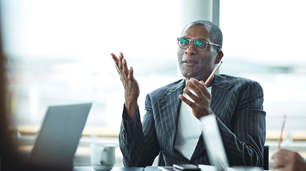 HR professional discussing talent acquisition strategy