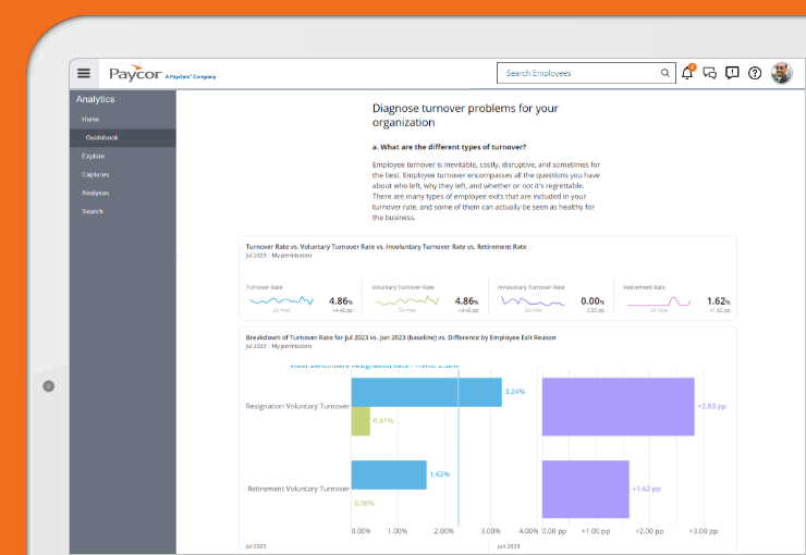 Screenshot of the Employee Turnover feature of Paycor's HR Analytics Software