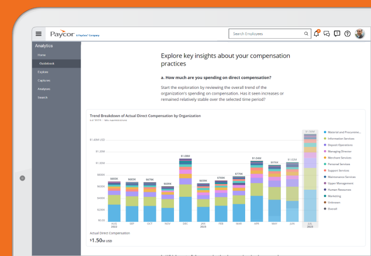 Screenshot of the Workforce Compensation feature of Paycor's software for HR Analytics