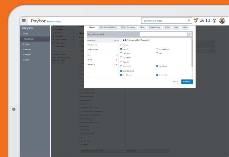 screenshot of customizable reporting feature in the hr reporting software