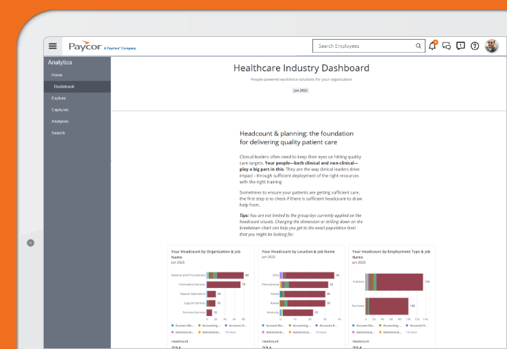 a desktop computer screen showing the industry feature in Paycor's analytics s software