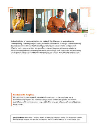 introduction page of the employee recommendation letter template