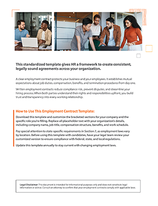 introduction page of the employment work contract template