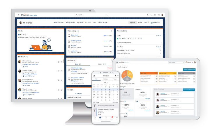 features of Paycor HR Analytics Software displayed on multiple devices
