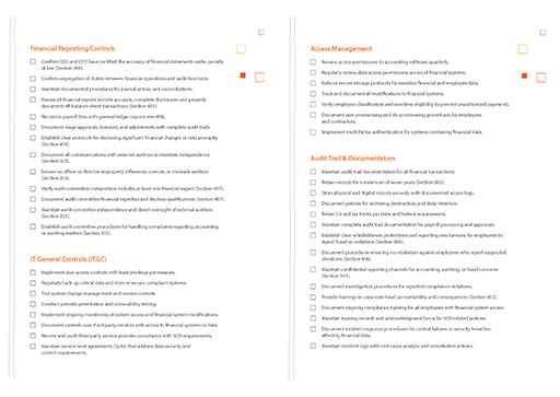 preview of the SOX compliance checklist and requirements list