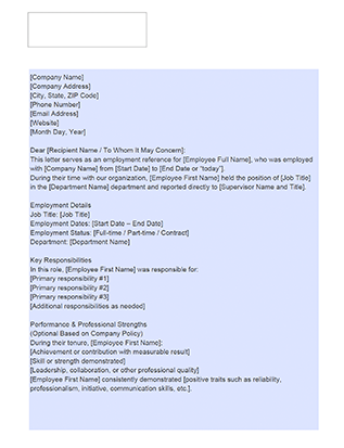 employee reference letter template preview