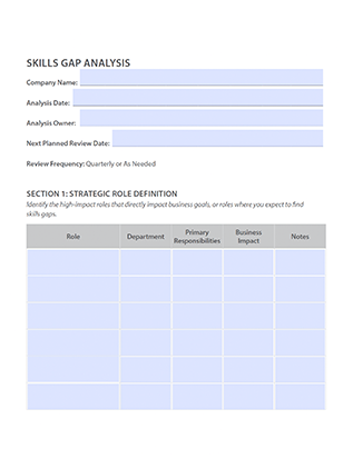the first page of the skills gap analysis template