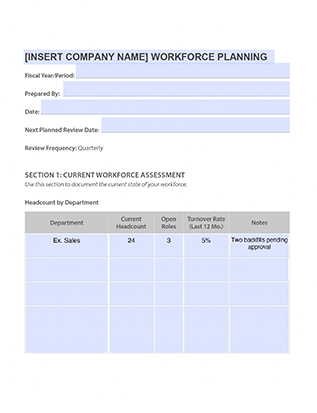 first page of a workforce planning template