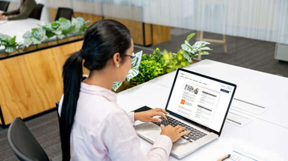 HR professional working on template